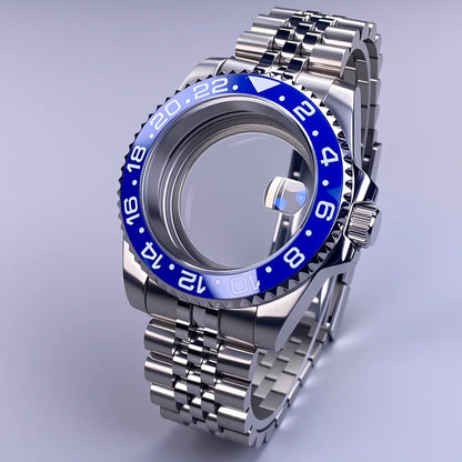 GMT Watch Case 40mm NH34 Nh35 Sliver Watch Case with Sapphire Crystal 120 Click Compatible with NH34/NH35/NH36 Movements Water-Resistant 28.5mm Dial