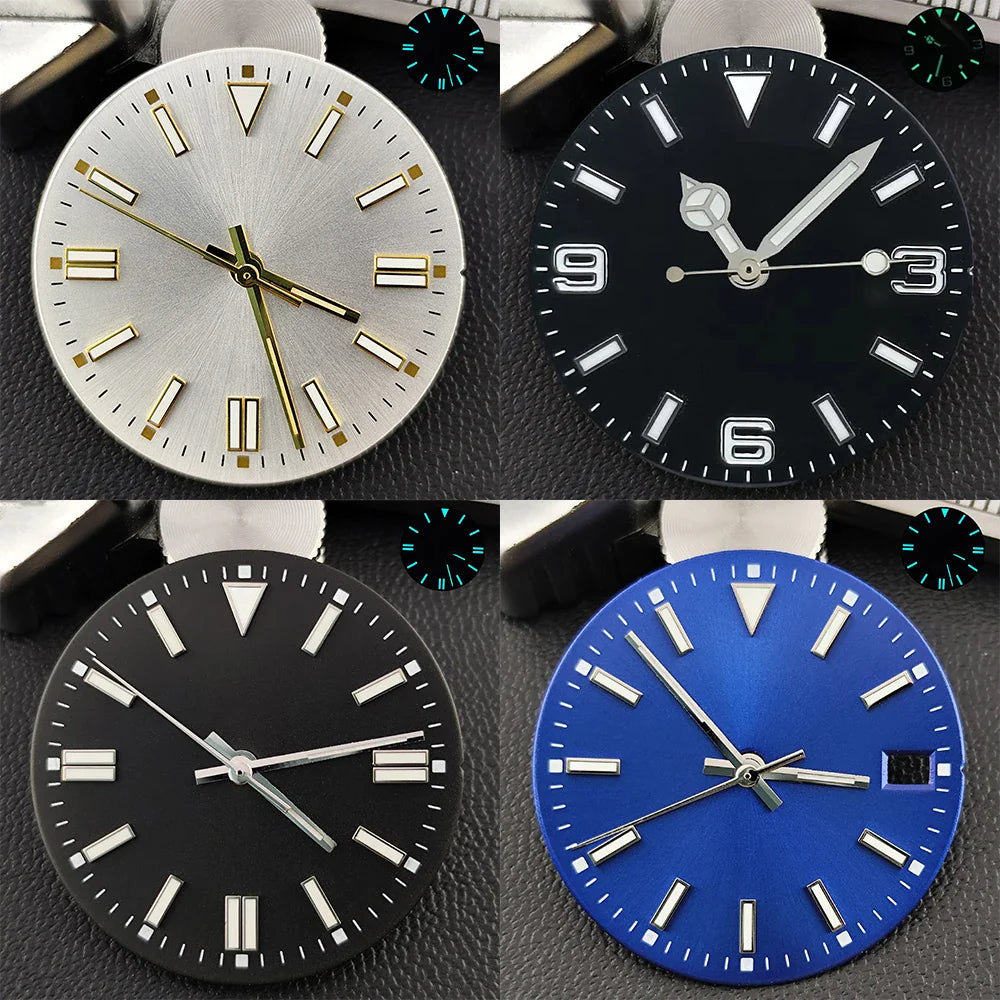 28.5mm Dial single/no calendar watch blue-green/green luminous dial hands fit for N H35/E2815/E2836 movement watch accessories