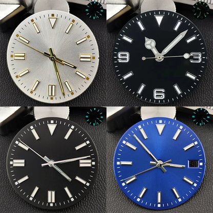 28.5mm Dial single/no calendar watch blue-green/green luminous dial hands fit for N H35/E2815/E2836 movement watch accessories