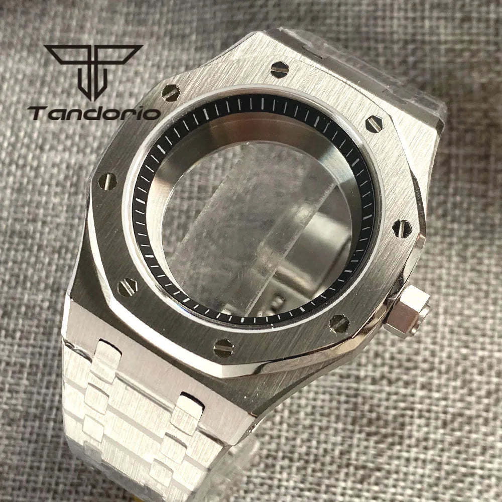 42mm Royal Oak AP Case Stainless Steel Brushed Octagon Watch Case Bracelet Glass Back Chapter Ring Sapphire Glass Fit NH35 NH36 Automatic Movement