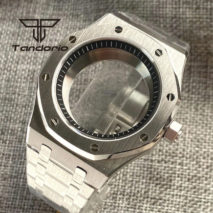 42mm Royal Oak AP Case Stainless Steel Brushed Octagon Watch Case Bracelet Glass Back Chapter Ring Sapphire Glass Fit NH35 NH36 Automatic Movement