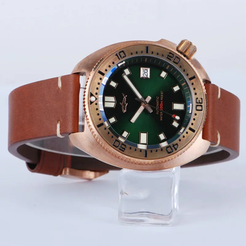 Heimdallr Turtle 6105 Watch CUSN8 Bronze 45mm Sapphire Crystal NH35 20Bar C3 Super Luminous