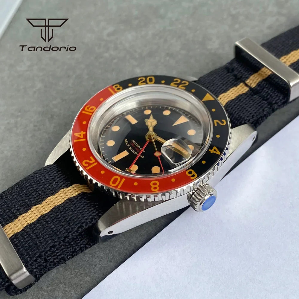 Tandorio NH34 GMT Watch 6542 homage 38mmTD218S Sapphire 20BAR Diver 24H Glass Bezel Sapphire