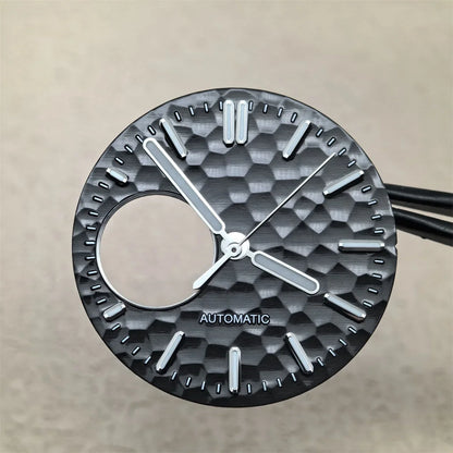 28.5mm Honeycomb Texture Watch Dial Hands Set Green Luminous Faces for NH34 NH38 Movement