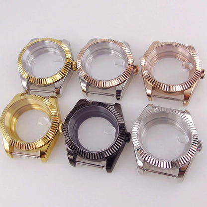 36/39mm Silver Gold Rose Gold Fluted Bezel Stainless Steel Watch Case fit NH35 NH36 4R35 4R36 ETA2824 PT5000 Movement