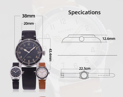 Baltany 38MM Military Watch Men  S2076 NH38 Automation Stainless Steels 100m Waterproof Vintage Khaki Aviation Homage Watch