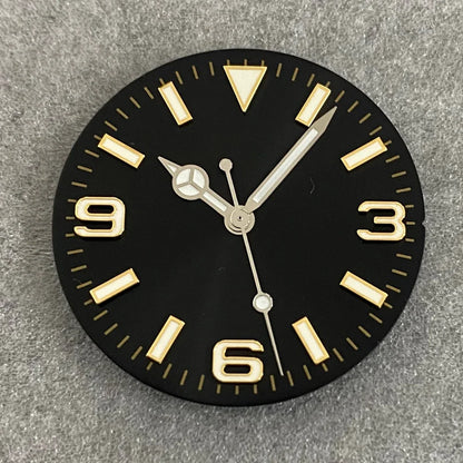 28.5mm Watch Dial + Hands Green Luminous Sun Pattern Modified 369 Nail Dial Watch Faces Accessory Fit NH35/NH36/4R/7S Movement