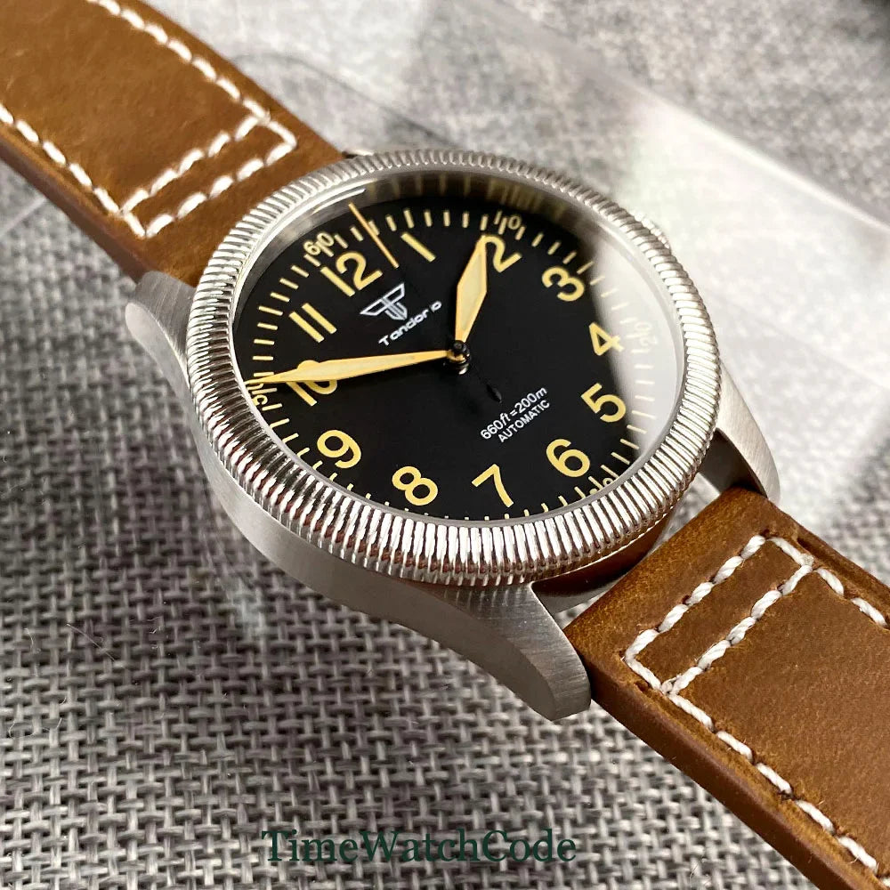 Tandorio Fluted Pilot Watch TD117A 20BAR  NH35 PT5000 Roman Numerals Sapphire 39mm