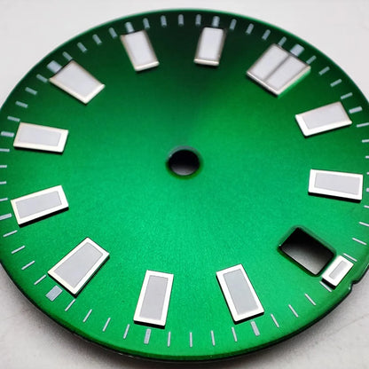 28.5mm Green Watch Dial  Sterile Surface Sun Pattern Watch Faces with Single Calendar Date Repair Accessories for NH35 Movement