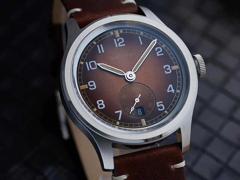 39MM Retro WW2 Military  S2081 Gradual Brown Dial ST1731 Movement 100M Waterproof  D12 Homage Field Watch