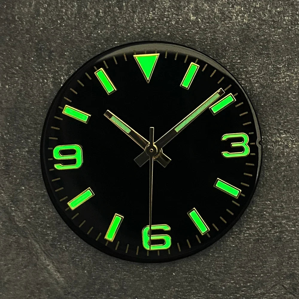 28.5mm Watch Dial + Hands Green Luminous Sun Pattern Modified 369 Nail Dial Watch Faces Accessory Fit NH35/NH36/4R/7S Movement