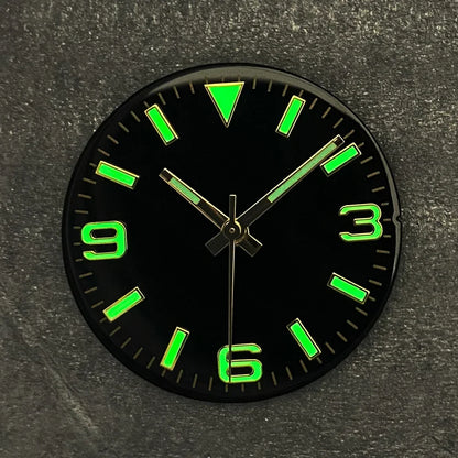 28.5mm Watch Dial + Hands Green Luminous Sun Pattern Modified 369 Nail Dial Watch Faces Accessory Fit NH35/NH36/4R/7S Movement