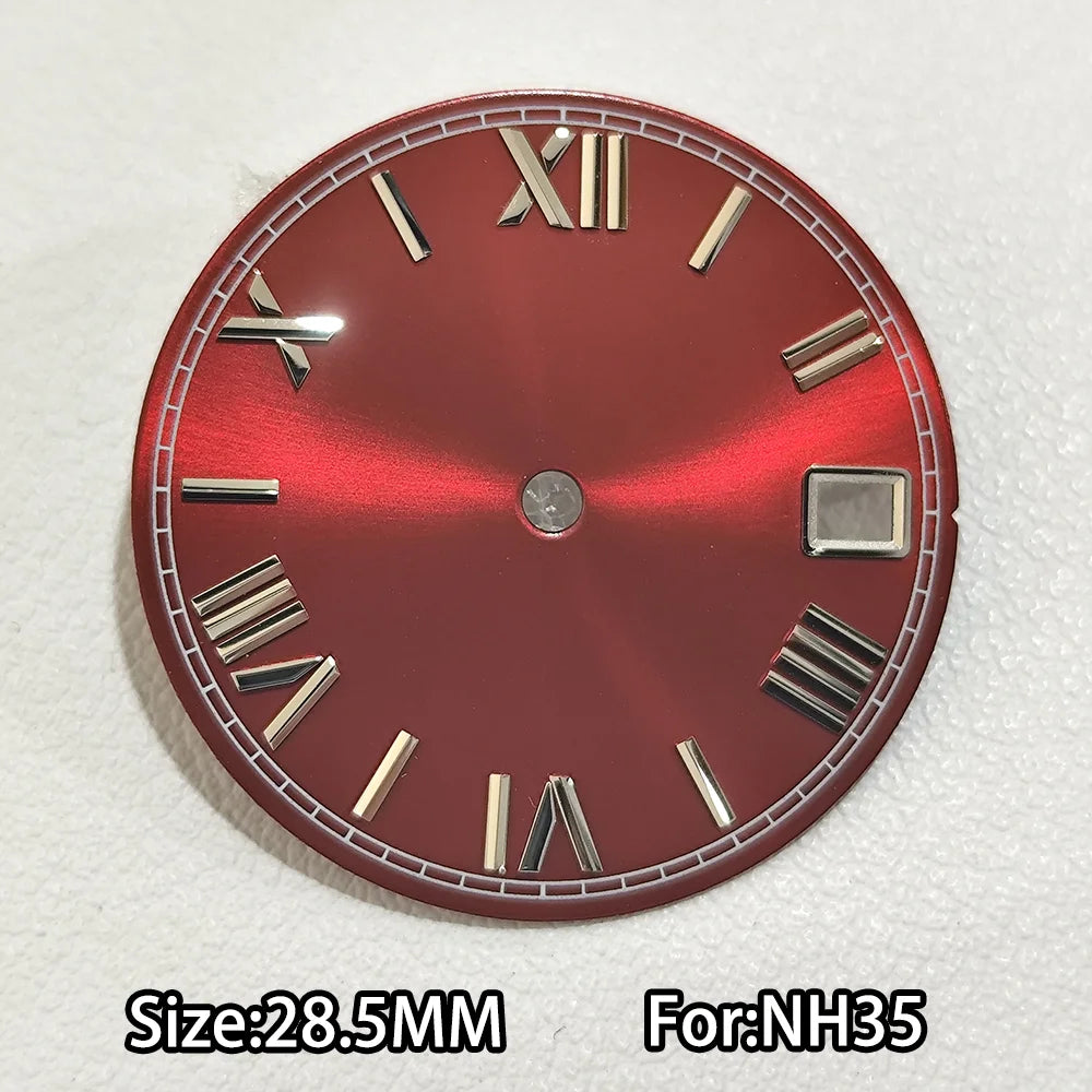 28.5mm Watch Dial For NH 35 NH36 Movements Green Luminous Single/No Date just Calendar Dial Roman Men Watches Accessories