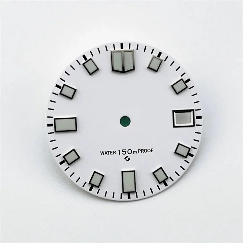 NH35 Dial 28.5mm Green Luminous with Single Calendar Window Watch Dial Abalone Diving Watch Faces for NH35A/4R35 Movement