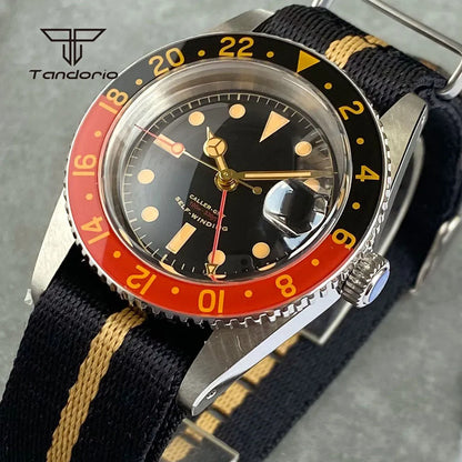 Tandorio NH34 GMT Watch 6542 homage 38mmTD218S Sapphire 20BAR Diver 24H Glass Bezel Sapphire