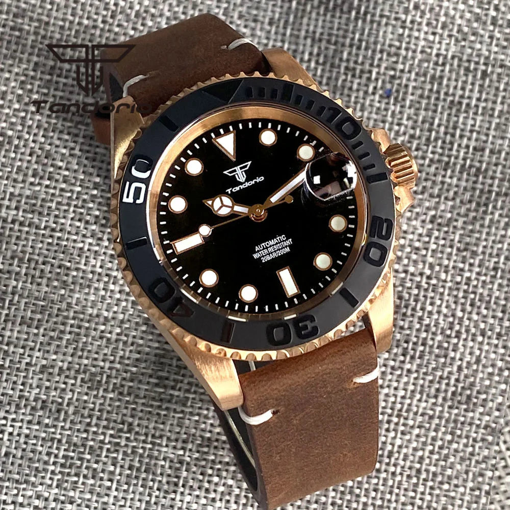 Tandorio TD232B Solid CUSN8 Bronze Watch NH35A PT500040mm Sapphire Submariner Yachtmaster