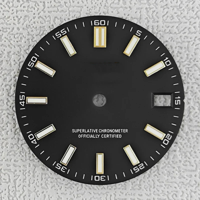 28.5mm double bar date window Watch Dial With Watch Hands Date Just Luminous Sunray Fit NH35 NH36 Watch Faces Automatic Movement