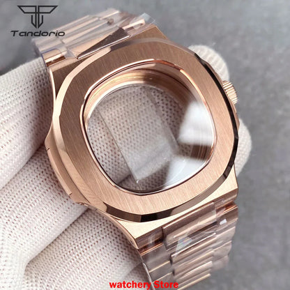 40mm Rose Gold Watch Case Bracelet Fit NH35 NH36 Automatic Movement Watch Parts For Nautilus Style Stainless Steel Bracelet