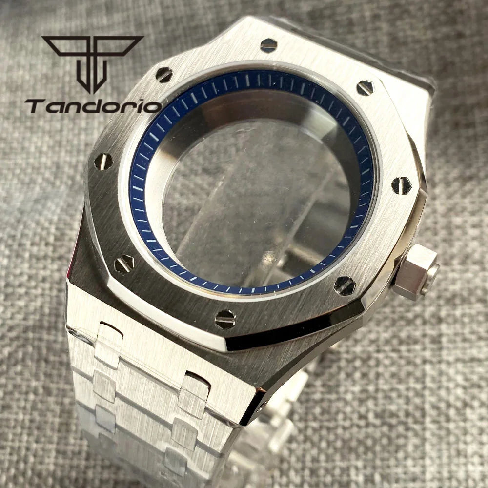 42mm Royal Oak AP Case Stainless Steel Brushed Octagon Watch Case Bracelet Glass Back Chapter Ring Sapphire Glass Fit NH35 NH36 Automatic Movement
