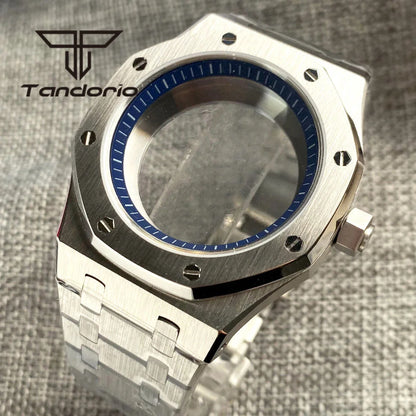 42mm Royal Oak AP Case Stainless Steel Brushed Octagon Watch Case Bracelet Glass Back Chapter Ring Sapphire Glass Fit NH35 NH36 Automatic Movement