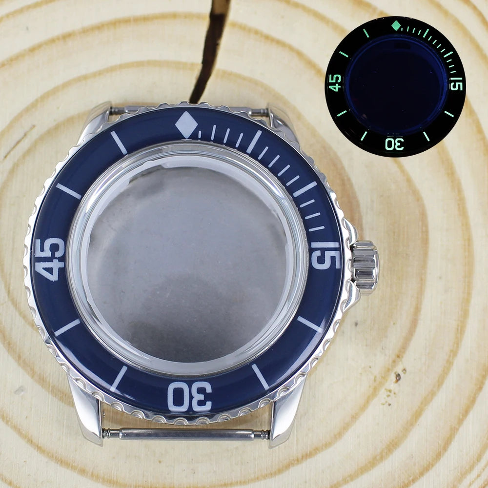 45MM Stainless Steel NH35 Watch Case 100m Waterproof Unidirectional Bezel for 50 FATHOMS NH34 NH35 NH36 NH38 Watch Accessories