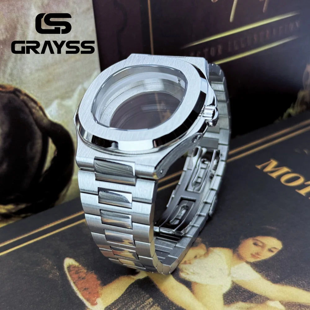 Square Watch Case 316L Steel Bracelet for Nautilus NH34 NH35 NH36 4r35 Movement Sapphire Glass Watch Spare Part