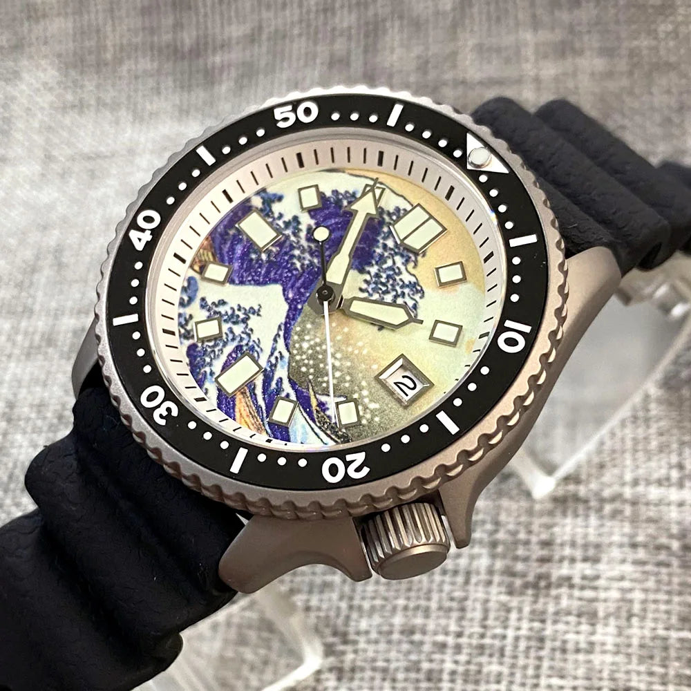 Tandorio Titanium Skx TD252 41mm NH35A 20ATM  Kanagawa Dial Diver Watch Sapphire