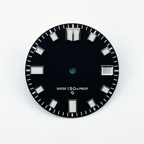NH35 Dial 28.5mm Green Luminous with Single Calendar Window Watch Dial Abalone Diving Watch Faces for NH35A/4R35 Movement