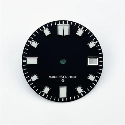 NH35 Dial 28.5mm Green Luminous with Single Calendar Window Watch Dial Abalone Diving Watch Faces for NH35A/4R35 Movement