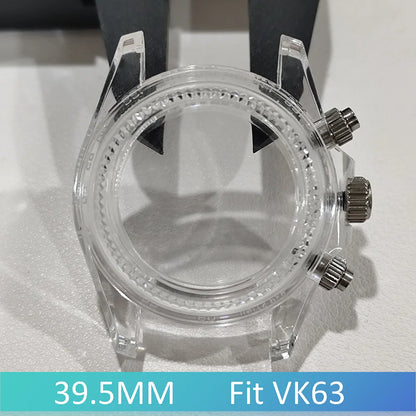 40mm Transparent Case For NH35 Case 20mm Watch Bands Set Green Luminous SUB Acrylic Plastic Case Clear Watch Case Accessories