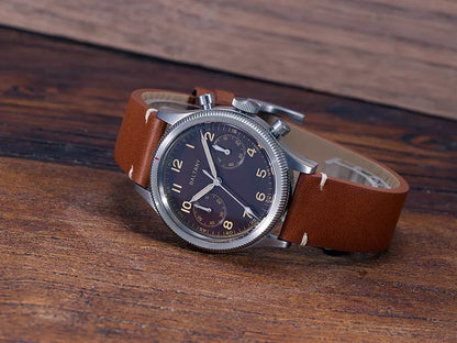 Baltany Military Chronograph Man S5054 Retro Style Quartz Watch Leather Strap Sapphire Glass 5ATM Waterproof Multifunction Watch