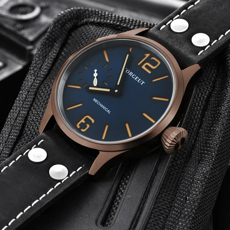 Corgeut 6025 pilot ST3600 Manual Mechanical sub second Sapphire Mirror 44mm 5ATM Glass Back