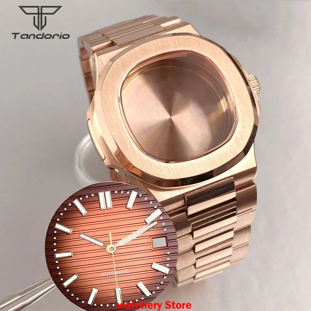 40mm Rose Gold Watch Case Bracelet Fit NH35 NH36 Automatic Movement Watch Parts For Nautilus Style Stainless Steel Bracelet