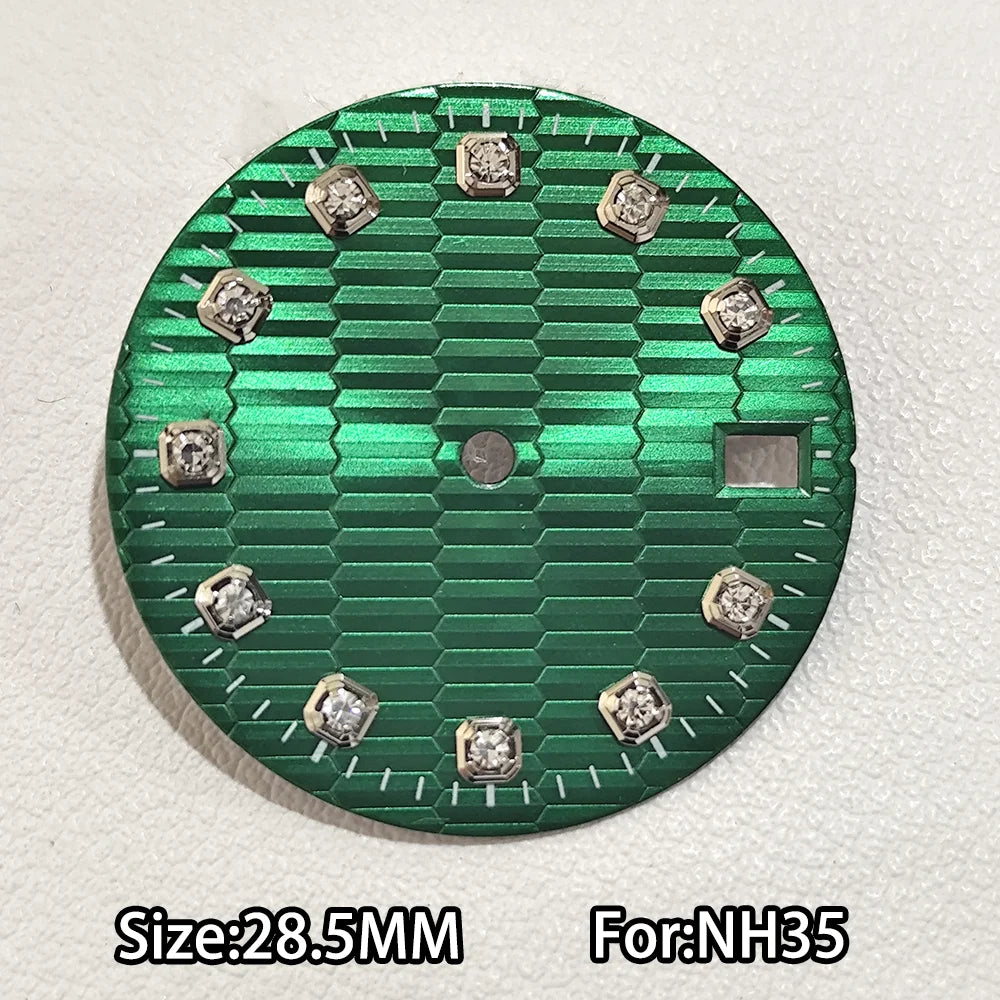 28.5mm Watch Dial For NH 35 NH36 Movements Green Luminous Single/No Date just Calendar Dial Roman Men Watches Accessories