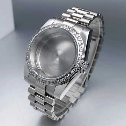 36mm/39mm NH35 Case President Jubile Strap Diamond Bezel Sapphire Glass Mod For NH35 NH36 Movement Watch Case Accessories Parts