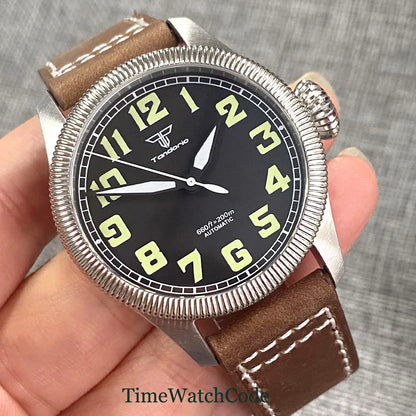 Tandorio Fluted Pilot Watch TD117A 20BAR  NH35 PT5000 Roman Numerals Sapphire 39mm