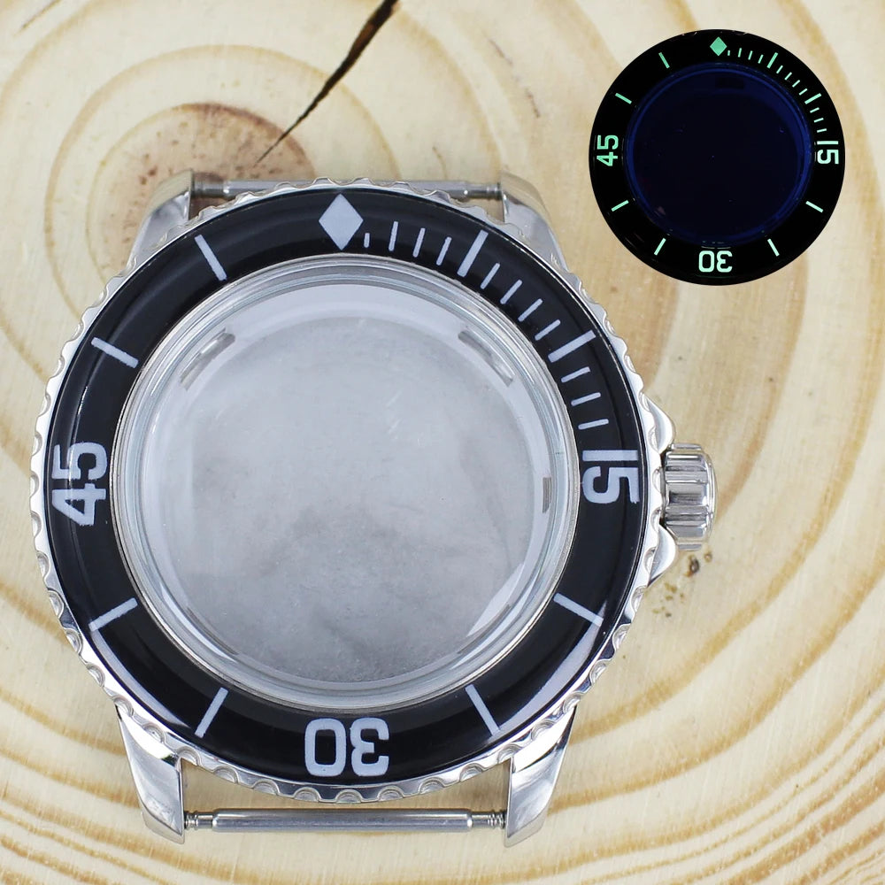 45MM Stainless Steel NH35 Watch Case 100m Waterproof Unidirectional Bezel for 50 FATHOMS NH34 NH35 NH36 NH38 Watch Accessories