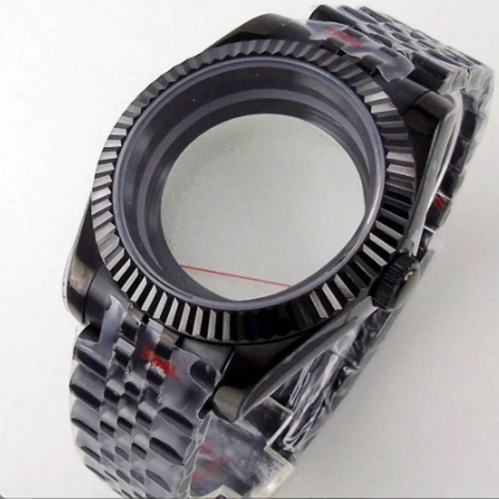 Silver / Black Fluted Watch case Luxury 36mm/39mm Sapphire watch case Two Tone case 10BARS fit NH35 NH36 NH34 ETA2824 2836 Miyota8215 PT5000 DG2813 3804 movement