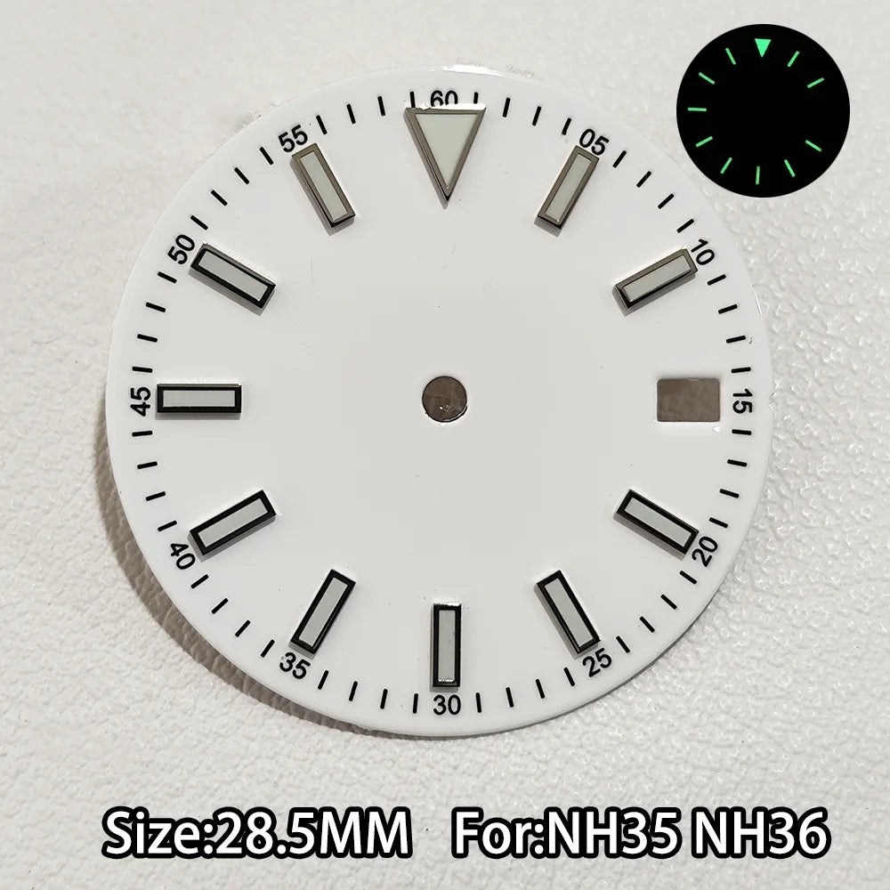 28.5mm Watch Dial For NH 35 NH36 Movements Green Luminous Single/No Date just Calendar Dial Roman Men Watches Accessories