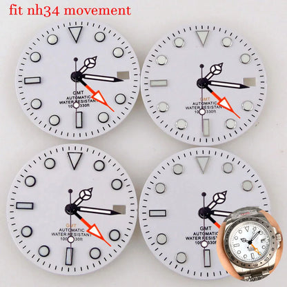 Nologo Sterile 29mm White NH 34A Watch Dial Face for D iver G MT Watch Mod Black Edge Markers Orange Hand Watches Cases Parts