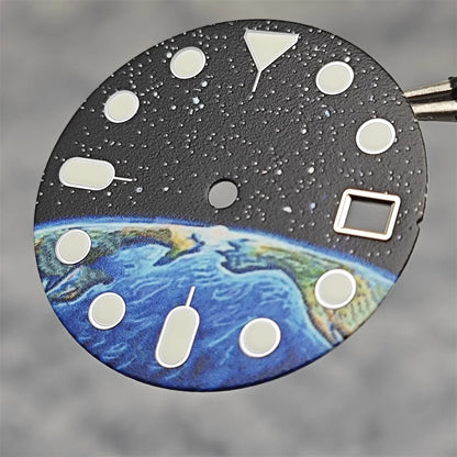 28.5mm Watch Dial Starry Sky and Earth Green Luminous Surface + Hands for NH35/ NH36/ 4R/ 7S Movement Replace Watch Accessories