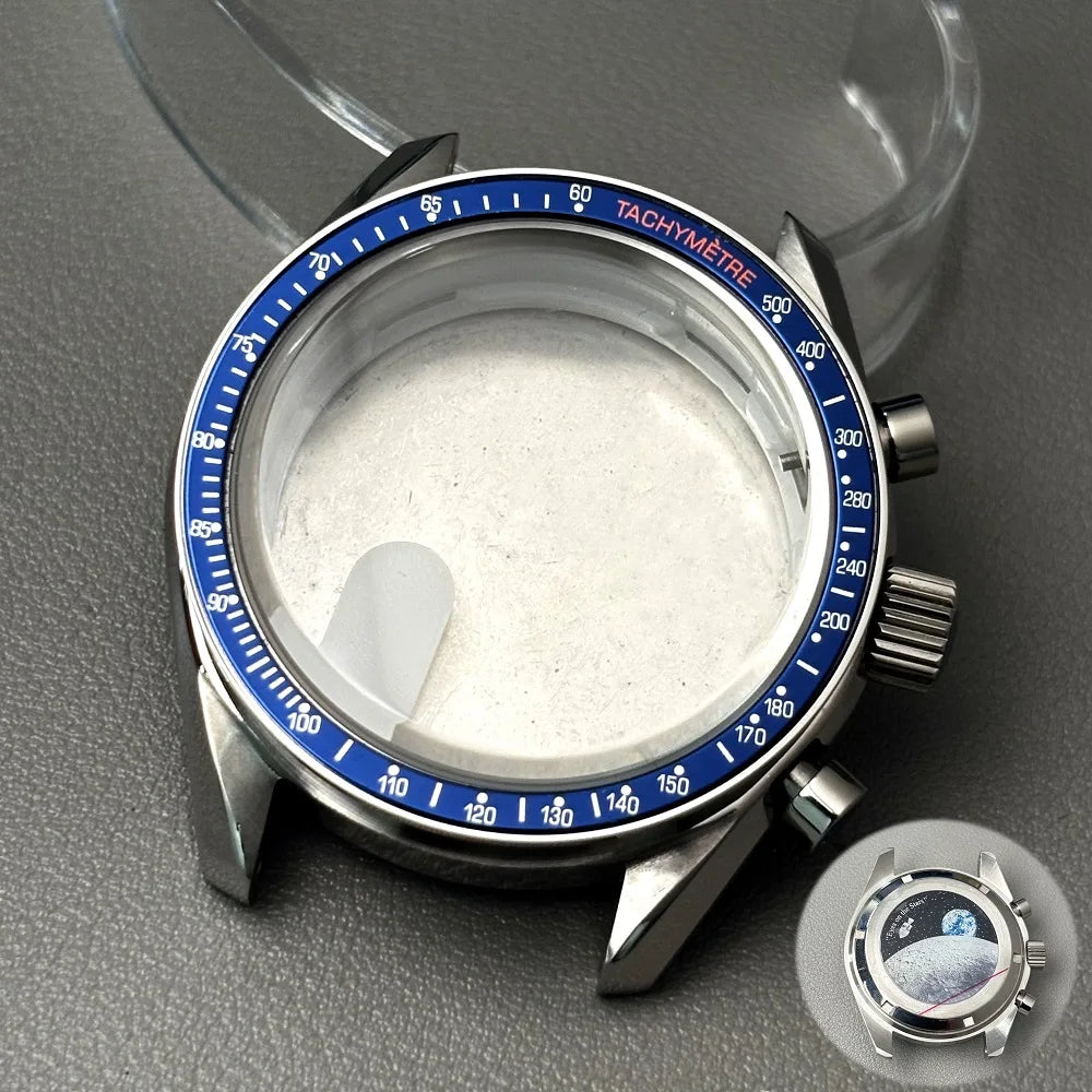 VK63 case 39.7mm moon metal  watch case chronograph case bezel,VK63  Business watch sealed back moon watch mission mod