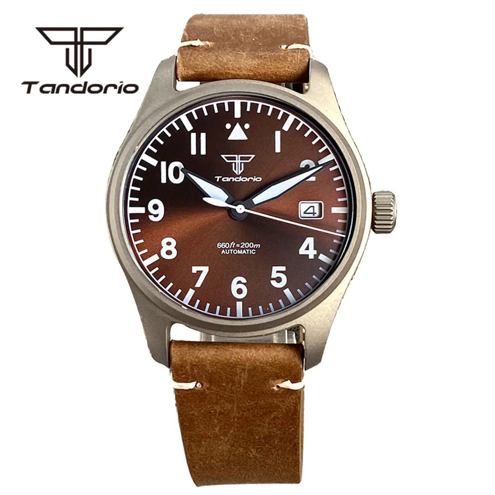 Tandorio 39mm Titanium 200m  Pilot Automatic Sapphire NH35  TD142