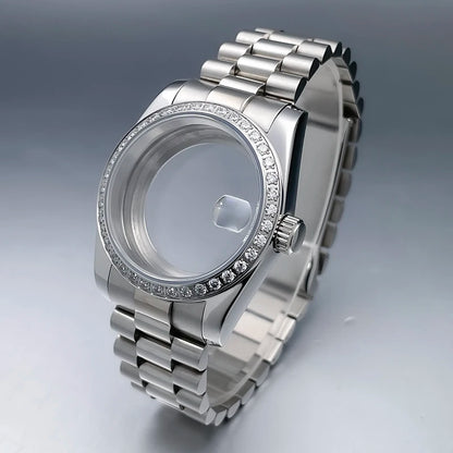 36mm/39mm NH35 Case President Jubile Strap Diamond Bezel Sapphire Glass Mod For NH35 NH36 Movement Watch Case Accessories Parts