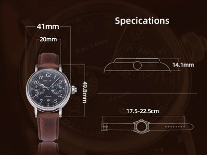 Baltany Pilot Watch Men S6048 9122 Automatic Watch Hardening Process Vickers 500HV Waterproof Luxary Mechanical Wristwatch Man