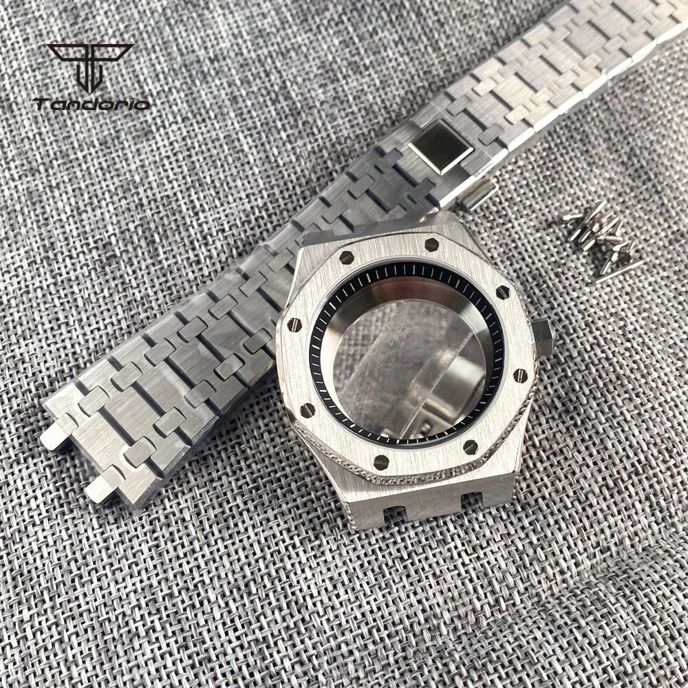 42mm Royal Oak AP Case Stainless Steel Brushed Octagon Watch Case Bracelet Glass Back Chapter Ring Sapphire Glass Fit NH35 NH36 Automatic Movement
