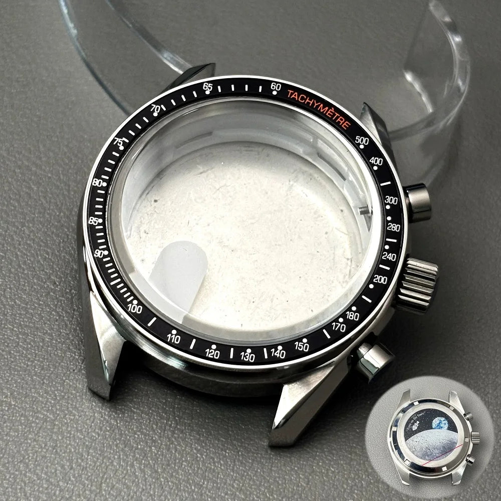 VK63 case 39.7mm moon metal case chronograph case bezel,VK63 Fashion Business watch sealed back moon watch mission mod