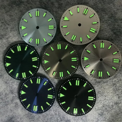 28.5mm Watch Dial Sunray Texture Dial Double Strips Nails Green Luminous Watch Faces for NH35/ 8215/ 2813/ 2836 Movements