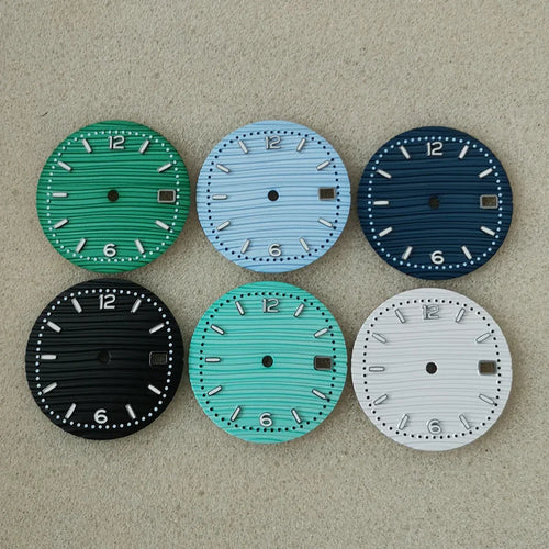 30.5mm Green Luminous Silver Watch Dial Digital Plus Bar Studs Watch Modification Accessories for NH35/ NH36/ 4R/ 7S Movement