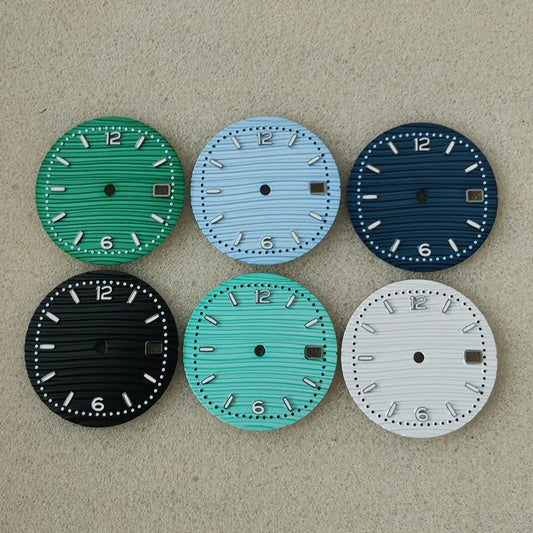 30.5mm Green Luminous Silver Watch Dial Digital Plus Bar Studs Watch Modification Accessories for NH35/ NH36/ 4R/ 7S Movement